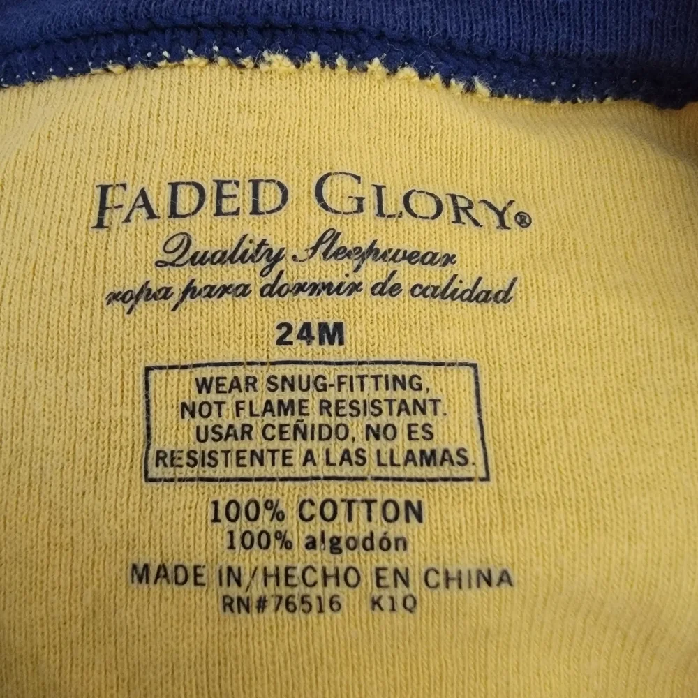 Faded Glory Pullover Pajama Shirt Boys 24M Yellow Restless Nights‎ Bear Jammies